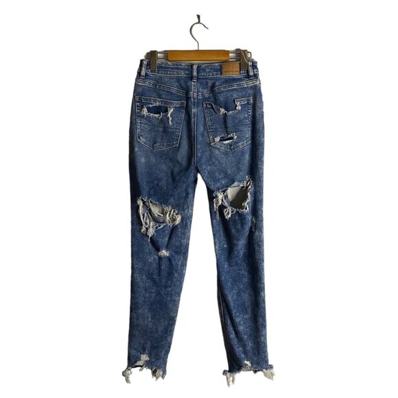 American Eagle Women's Medium Indigo Distressed High Waisted Mom Jeans - Picture 5 of 9